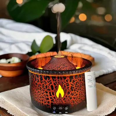 Volcano Aromatherapy Diffuser, 1 Count 300ml Essential Oil Diffuser, Flame Effect Air Humidifier with Timer & Auto Shut-off, ...