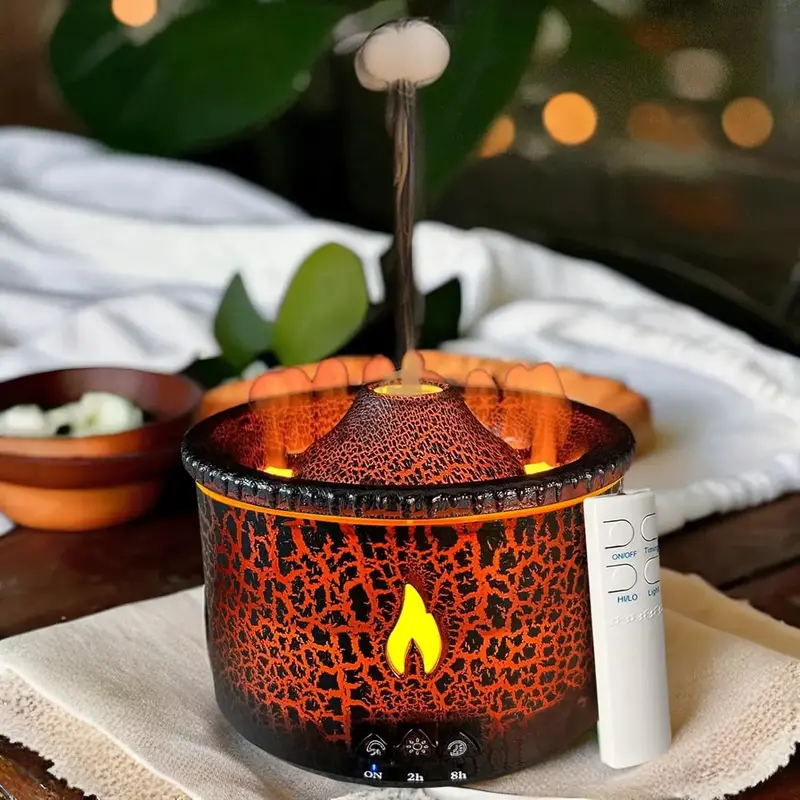 Volcano Aromatherapy Diffuser, 1 Count 300ml Essential Oil Diffuser, Flame Effect Air Humidifier with Timer & Auto Shut-off, ...