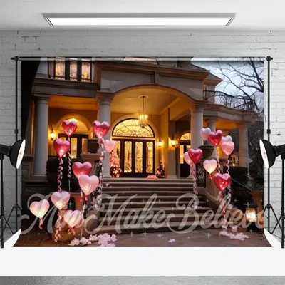 Heart Balloons Palace Door Valentines Day Backdrop - Aperturee