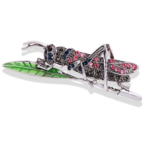 Grasshopper Antique Silver Alloy Rhinestone Brooches