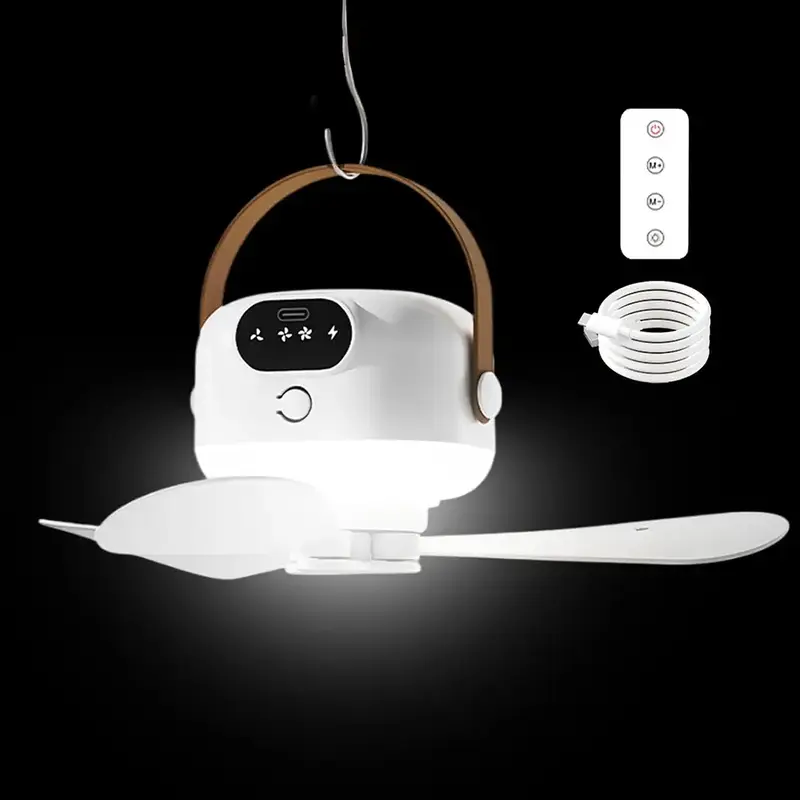 Ceiling Fan with Light & 2400mAh Battery, Remote Control Camping Fan Light, Hanging Fan for Camping/Gazebo/Patio, 3-Speed Out...