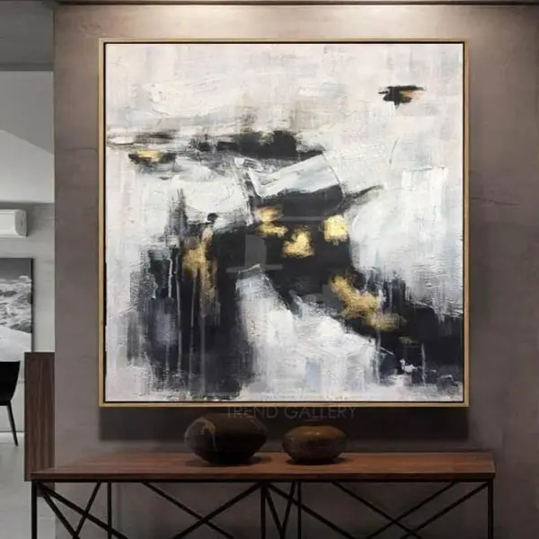 Large Oil Painting Original Abstract Canvas Wall Art Black And White Canvas Art | WINTER GAMES