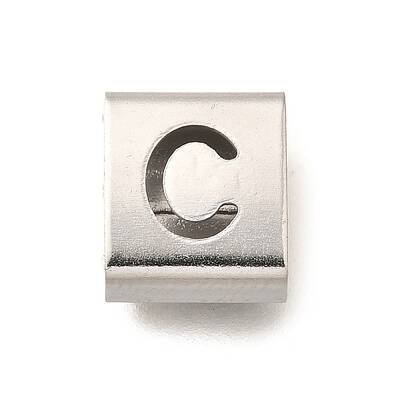 Letter Style 304 Stainless Steel Square Slide Charms