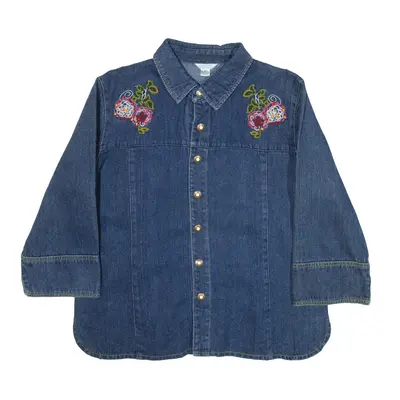 CHRISTOPHER & BANKS 1/2 Sleeve Denim Jacket Blue Floral Mens L