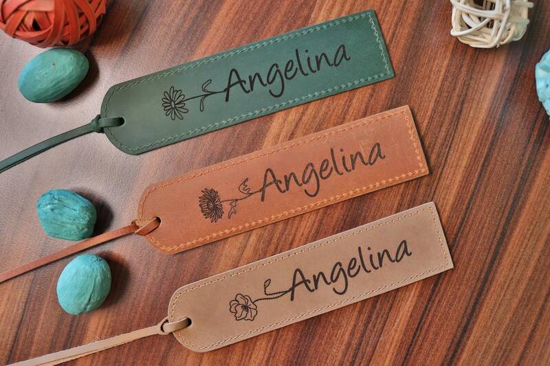 Birth Month Flower Leather Bookmark , Real Leather, Same Day Shipping, Free Shipping US