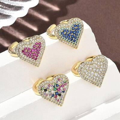 Heart Brass Micro Pave Cubic Zirconia Cuff Rings for Women