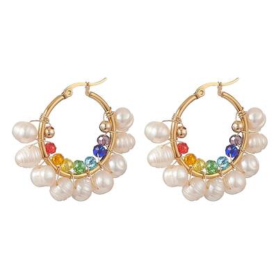 Glass & Natural Pearl Beaded Hoop Earrings
