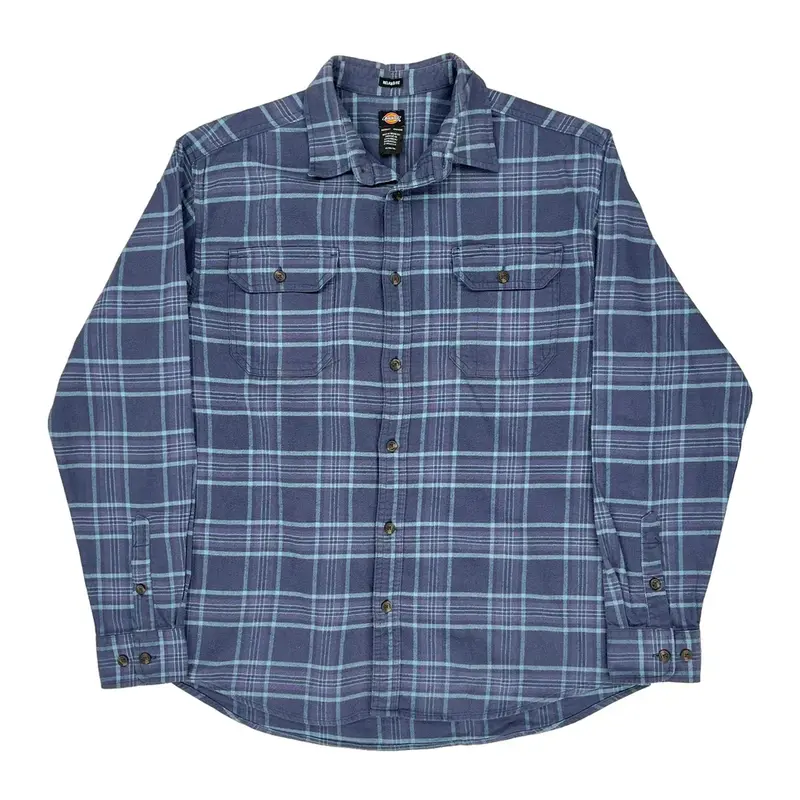 Dickies Checked Flannel Shirt - Large Blue Cotton Blend