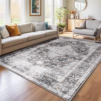 Large Washable Area Rug, Boho Vintage Faux Wool Non-Slip Low Pile Rug For Living Room, Bedroom, Kids Room, Or Home Office, So...