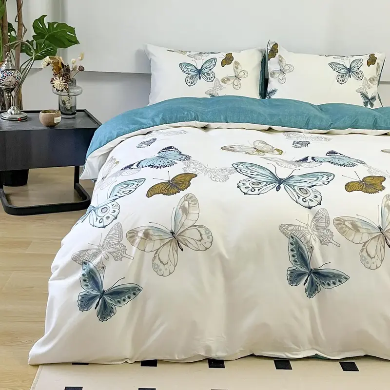 Room Decor Butterfly Print Duvet Cover Set, 2/3 Counts Duvet Cover & Pillowcase without Filler, Bedroom Decor, Bedroom Access...