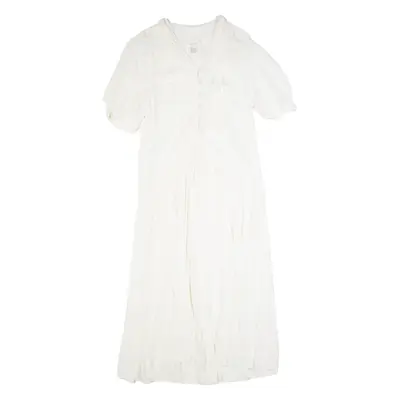 STYLEWORKS Womens A-Line Dress White 90s Short Sleeve Long L