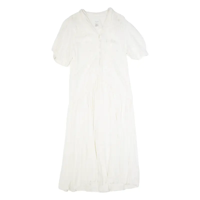 STYLEWORKS Womens A-Line Dress White 90s Short Sleeve Long L