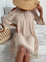 Women's Plain Cold Shoulder Dress, Elegant Fashion Bohemian Casual Dress for Daily Outdoor Wear, Women Dress for Summer, Tent...