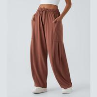 Halara Mid Rise Elastic Waistband Drawstring Side Pocket Palazzo Flowy Wide Leg Casual Pants