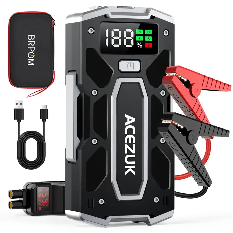ACEZUK 5000A Quick Charge Car Battery Jump Starter, Large Display Jump Box with Lights for (10.0L Gas/8.0L Diesel), Portable ...