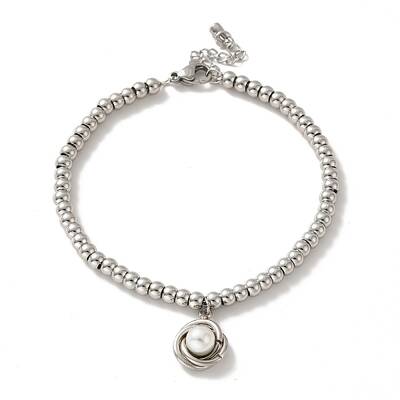 201 Stainless Steel Interlocking Knot with Plastic Pearl Charm Bracelet with Round Beads for Women