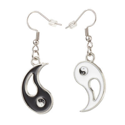 Alloy Enamel Tai Ji Dangle Earrings