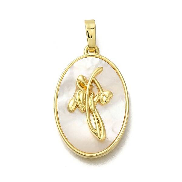 Brass Pave Shell Birth Flower Pendants