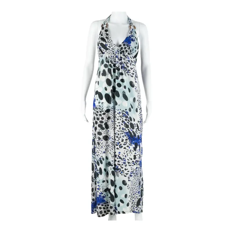 FCNY Womens Day Dress Blue Crazy Pattern Sleeveless Midi S
