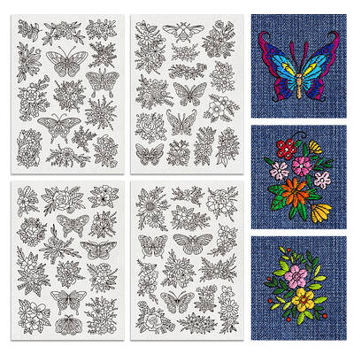 4 Sheets 11.6x8.2 Inch Stick and Stitch Embroidery Patterns