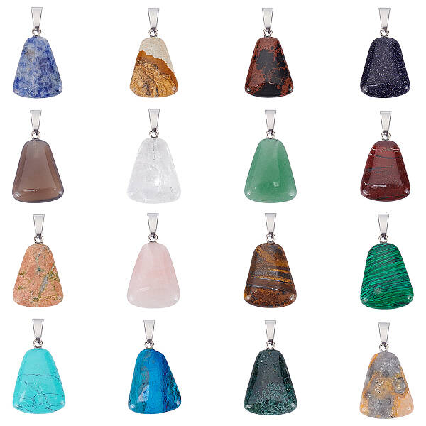 16Pcs 16 Colors  Trapezoid Gemstone Pendants