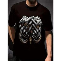 Cotton Short Sleeve  T-Shirt Hands with Dollar and Rings Trendy Print for Men Couple Fashion T-Shirt, Street Short Sleeve Cot...