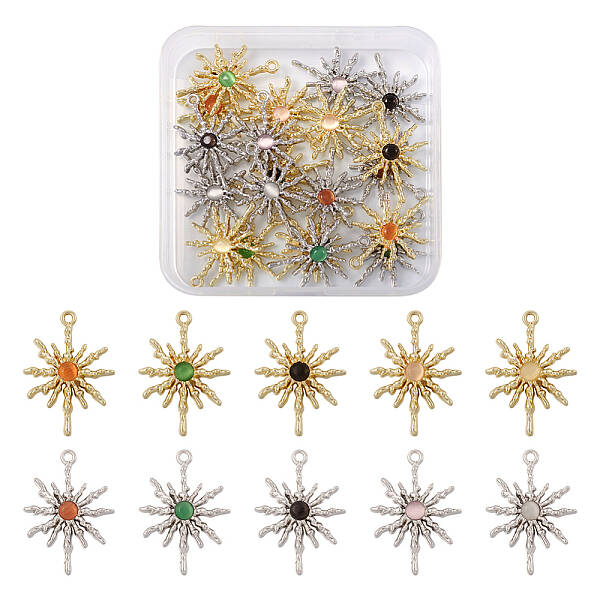 20Pcs 10 Styles Rack Plating Alloy Cat Eye Pendants