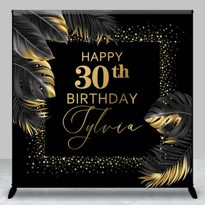 Aperturee Black Gold Monstera Custom 30th Birthday Backdrop - Aperturee
