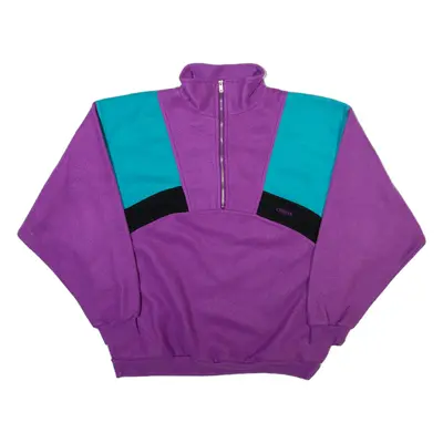 O'BRIAN Mens Patterned Fleece Purple Colourblock 1/4 Zip 90s XL