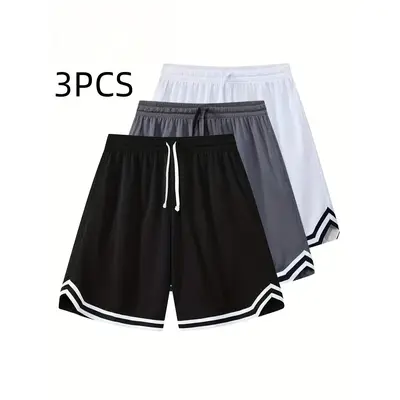 3PCS Men's Mesh Shorts, Three-Piece Set, Sports Basketball Shorts, Running, Fitness, Cycling, Hiking, Swimming, Quick-Dry, Br...