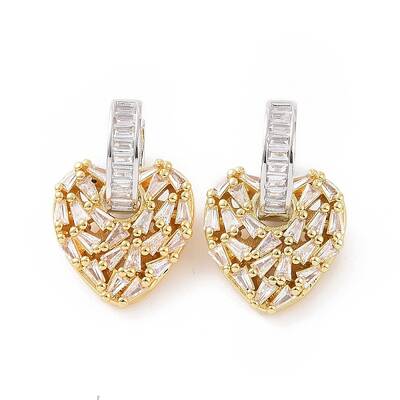 Clear Cubic Zirconia Heart Dangle Hoop Earrings