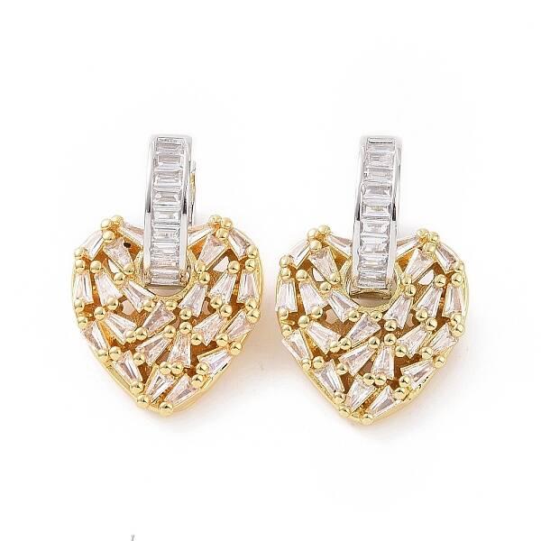 Clear Cubic Zirconia Heart Dangle Hoop Earrings