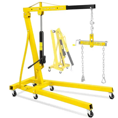 Garvee 2 Ton Folding Hydraulic Engine Hoist with Leveler, Telescopic Boom, Steel Frame, 6 Wheels, Foldable Design for Garage ...