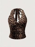 Women's Leopard Print Tie Back Tank Top, Casual Sleeveless Top for Summer, Vest Top, Ladies Clothes for Daily Wear