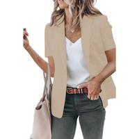 Tankaneo Women's Short Sleeve Casual Blazer Lapel Open Front Work Office Jacket