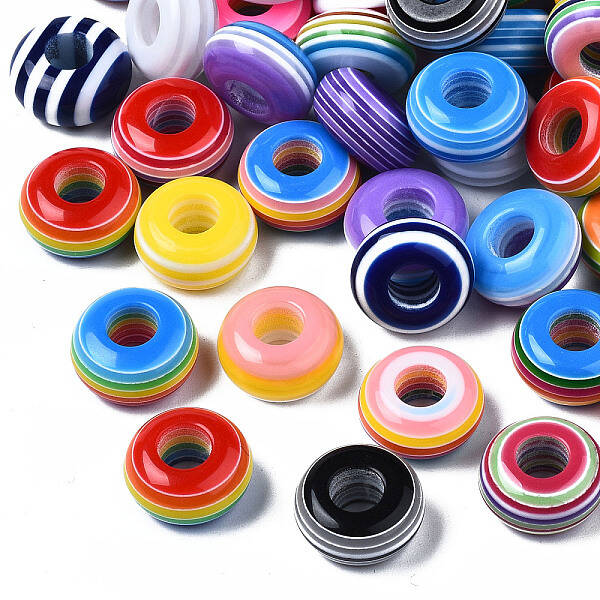 Stripe Resin Large Hole Beads