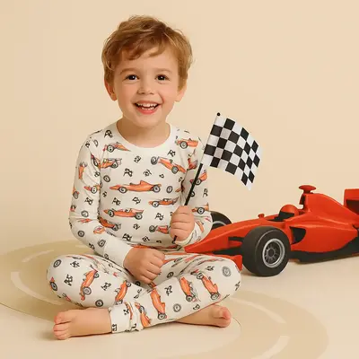 Bamboo Two Piece Pajama Race Car Toddler Pajamas Breathable Pajamas with Imaginative Print for Toddlers