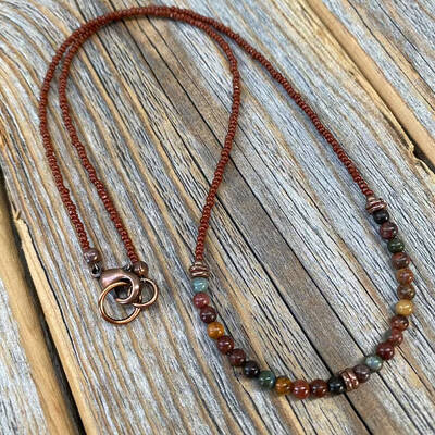 Round Synthetic Turquoise & Glass Seed Beaded Necklaces fow Men