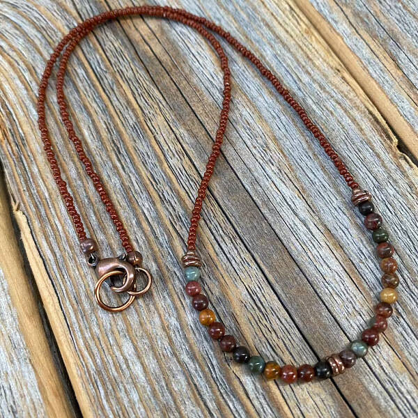 Round Synthetic Turquoise & Glass Seed Beaded Necklaces fow Men