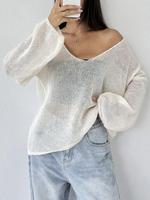 Women's Plain Sheer Sweater Pullover, Casual Long Sleeve Jumper for Daily Wear, Ladies Knitwear for All Seasons, Womenswear