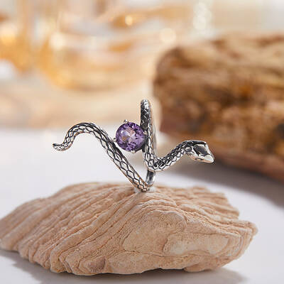 925 Sterling Silver with Natural Amethyst Finger Rings