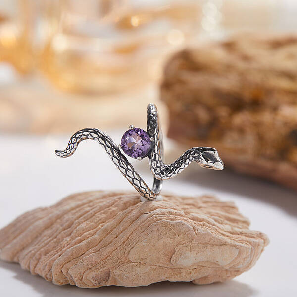 925 Sterling Silver with Natural Amethyst Finger Rings
