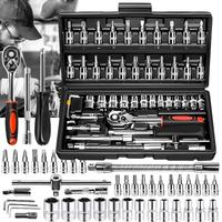 46pcs/set High Quality Car Repair Tool Kit, Made Of Durable Steel, Ratchet Torque Wrench, Wrench, Screwdriver, Socket Set Com...
