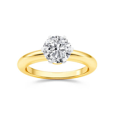 Ember Bloom Two Toned Round Lab Grown Diamond Engagement Ring | 18K Yellow-White Gold 1 CT. TW.