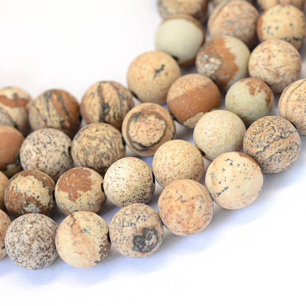Frosted Natural Picture Jasper Round Bead Strands