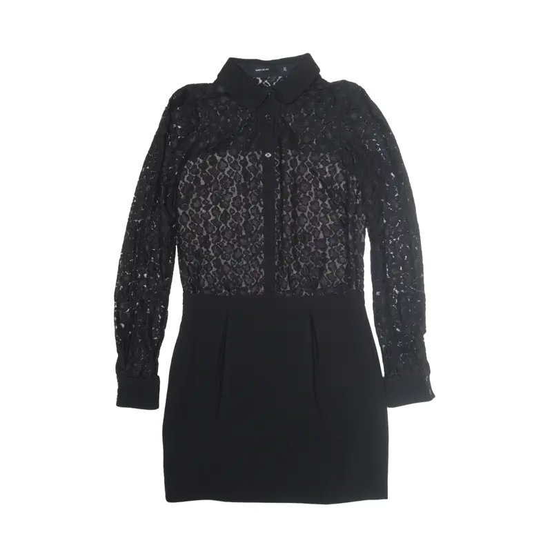 KAREN MILLEN Lace Shirt Dress Black 3/4 Sleeve Knee Length Womens UK 8