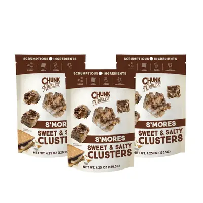 Chunk Nibbles S'mores Snack Clusters | 3 Pack | 4.25oz Bags | Sweet & Salty Cluster Bites