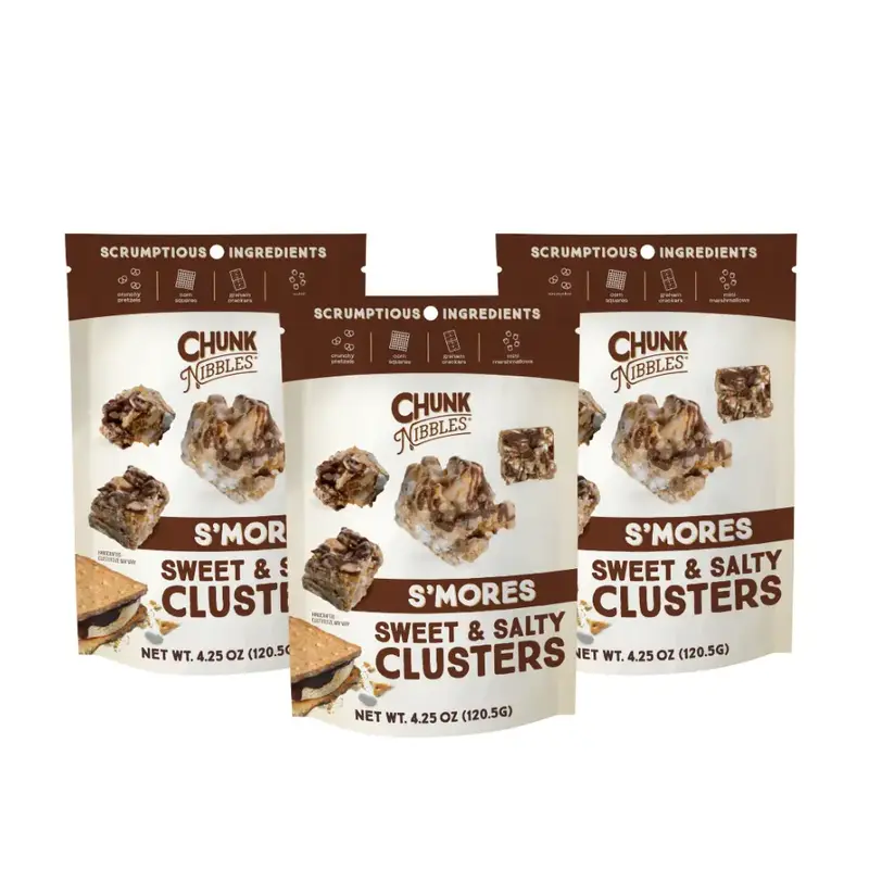 Chunk Nibbles S'mores Snack Clusters | 3 Pack | 4.25oz Bags | Sweet & Salty Cluster Bites