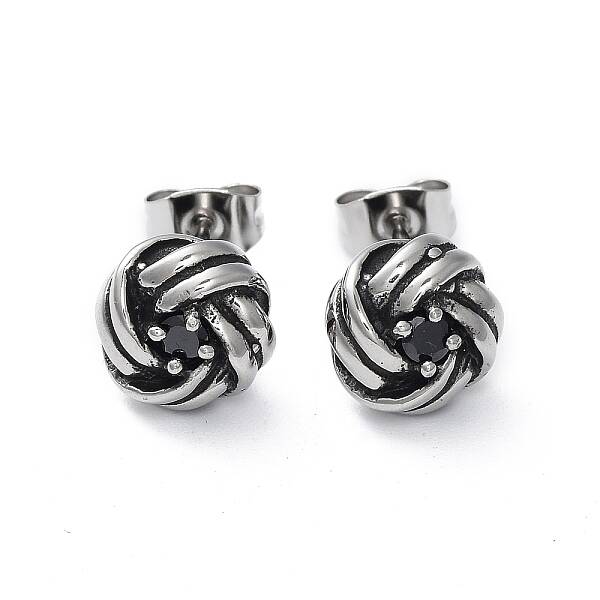 Yarn Ball 316 Surgical Stainless Steel Pave Clear Cubic Zirconia Stud Earrings for Women and Men