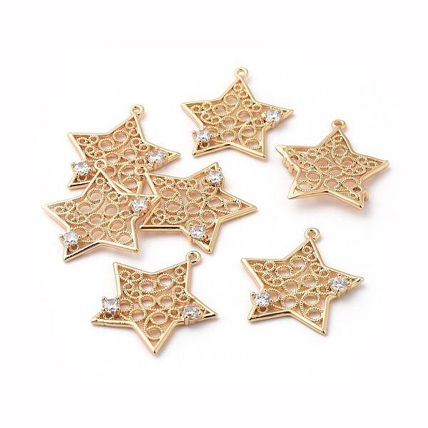 Brass Micro Pave Clear Cubic Zirconia Pendants